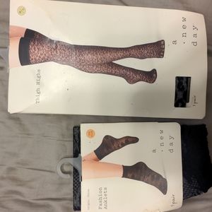 A NEW DAY 1 black fashion anklets (os) & 1 black leopard thigh highs (M/L). NWT